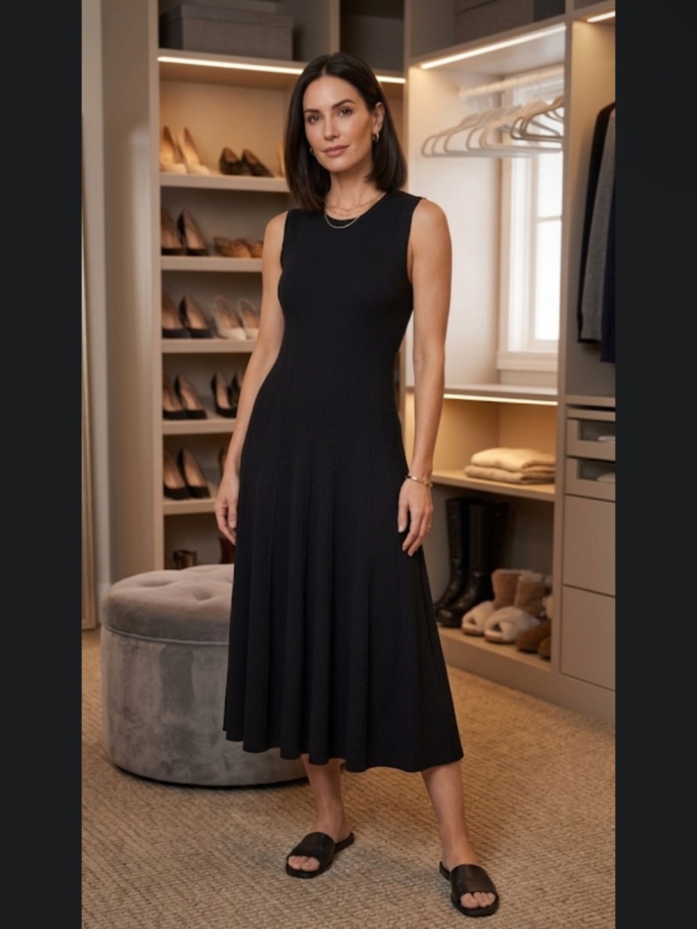 NWT Lauren Ralph Lauren Sleeveless Black Midi ribbed knit Dress